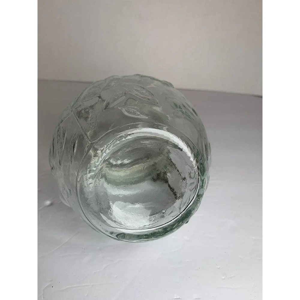 Vintage 70s Green Tint Glass Jar Embossed Fruit Pattern Wire Bail Hermetic‎ Lid